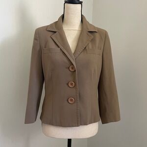 Vtg Blazer Jacket 8 Petite Tan‎ 3/4 Sleeve Office Chic Academia Josephine Chaus